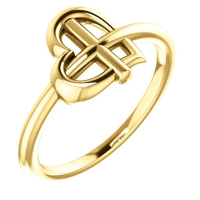 Heart Cross Ring - Sterling Silver, 14k Gold (Y, W or R), or Platinum