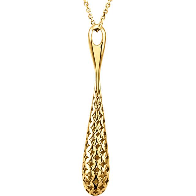 Pierced Cutout Teardrop 18" Necklace - 14k Gold (Y, W, or R)