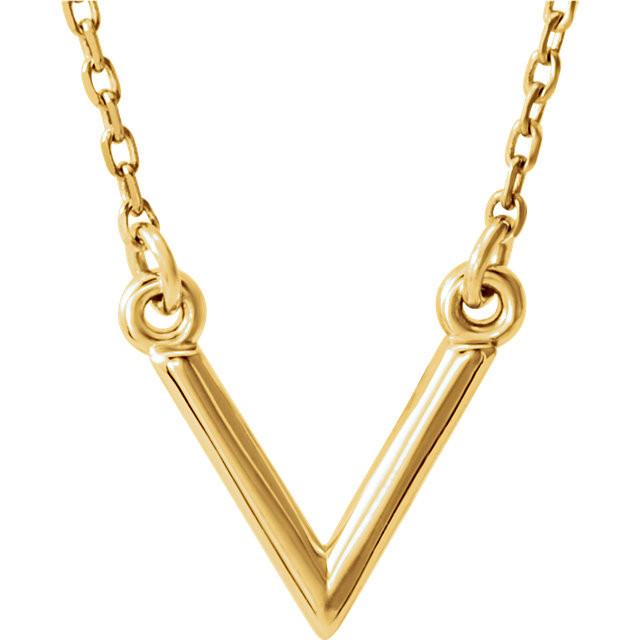 Small "V" Chevron 16.5" Necklace - 14k Gold (Y, W or R), Platinum or Sterling Silver