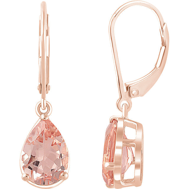 14k Rose Gold Morganite Lever Back Earrings - WW Design, LLC