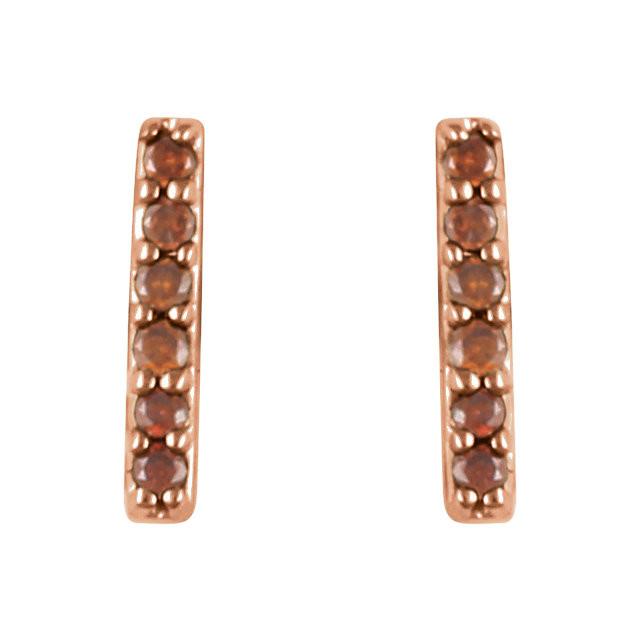 1/10 CTW Cognac Red Diamond Vertical Bar Earrings - 14K Rose Gold (Y, W or R), Platinum