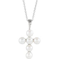 Freshwater Cultured Pearl Cross 16-18" Necklace - 14k Gold (Y, W or R), Platinum, Sterling Silver