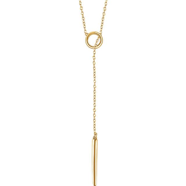 Circle and Bar Y Lariat Necklace - 14k Gold (Y, W or R)