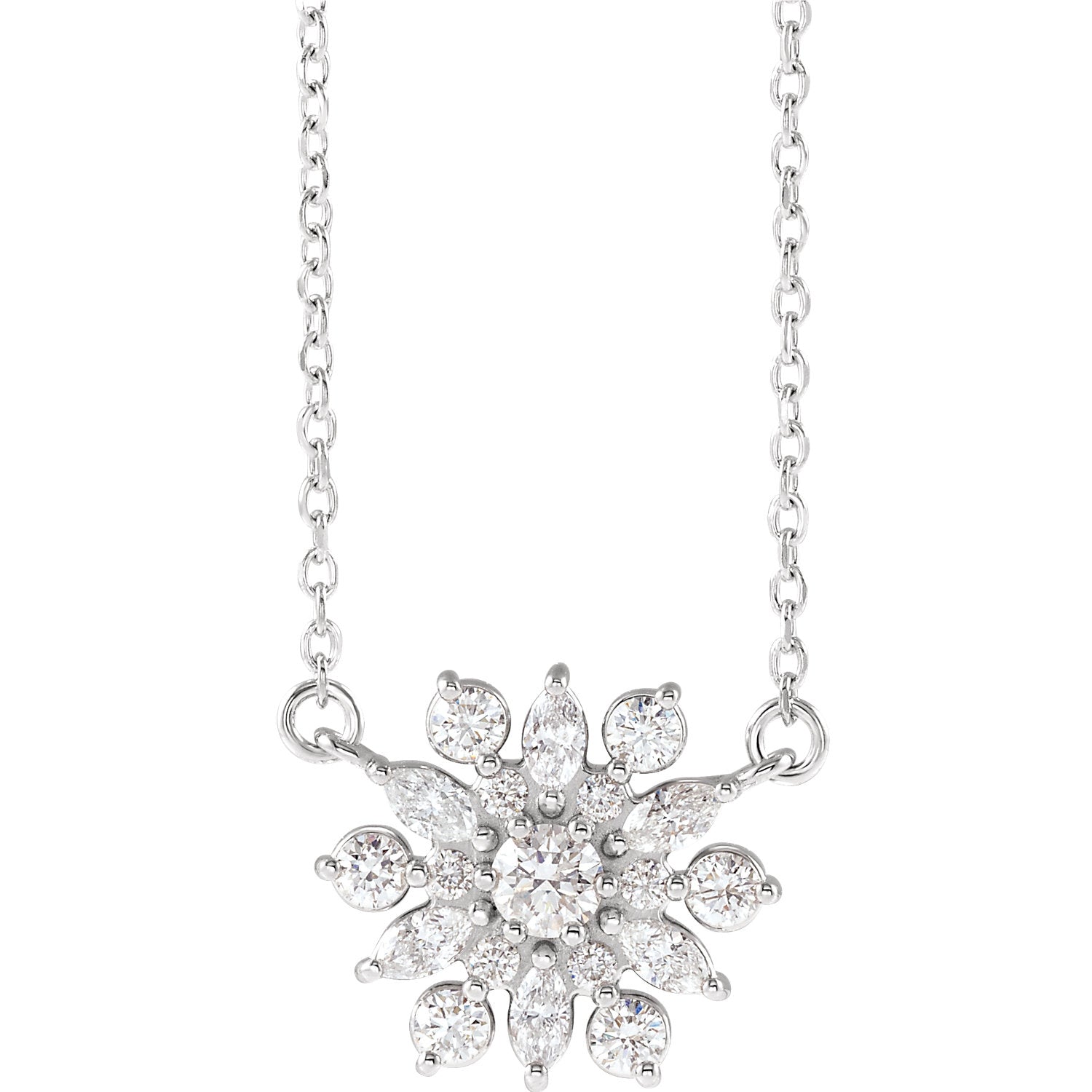 1/2 CTW Diamond Vintage-Inspired 16" Necklace - 14k Gold (Y, W or R), or Platinum, Sterling Silver