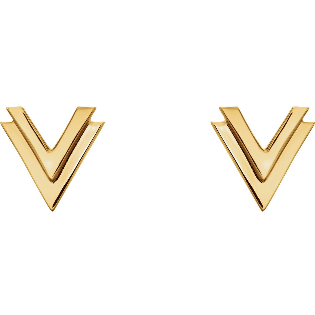 Small Double "V" Chevron Earrings - 14k Gold (Y, W or R), Platinum or Sterling Silver