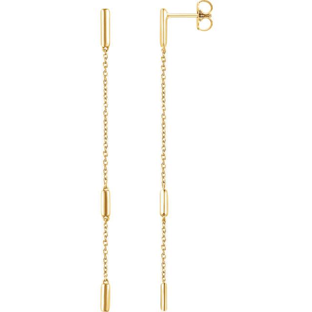 Bar Chain Drop Earrings - 14K Gold (Y, W or R)