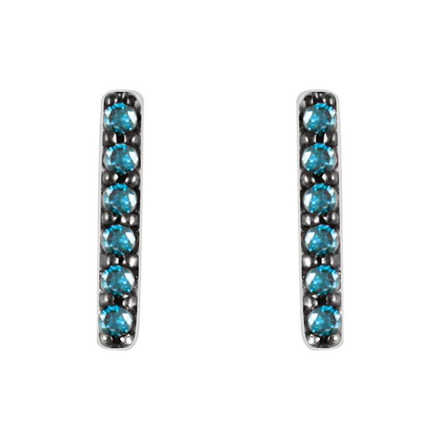 1/10 CTW Blue Diamond Vertical Bar Earrings - 14K White Gold
