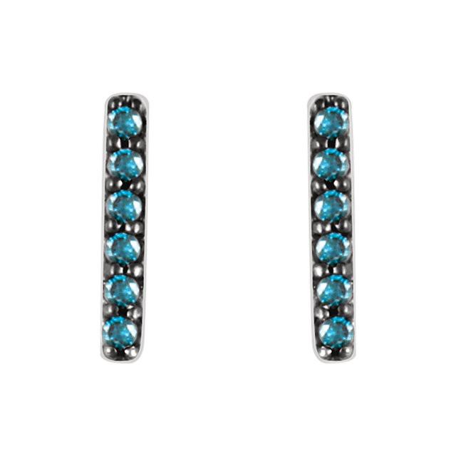 1/10 CTW Blue Diamond Vertical Bar Earrings - 14K White Gold