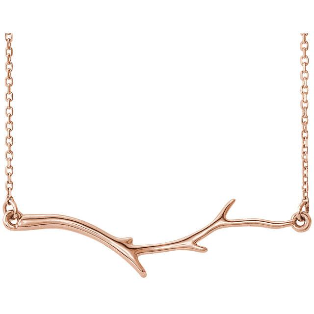 Branch Bar Necklace 16-18" - 14k Gold (Y, W or R), or Platinum, Sterling Silver
