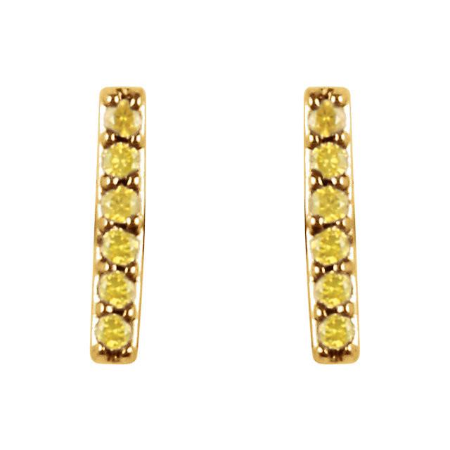 1/10 CTW Yellow Diamond Vertical Bar Earrings - 14K Yellow Gold