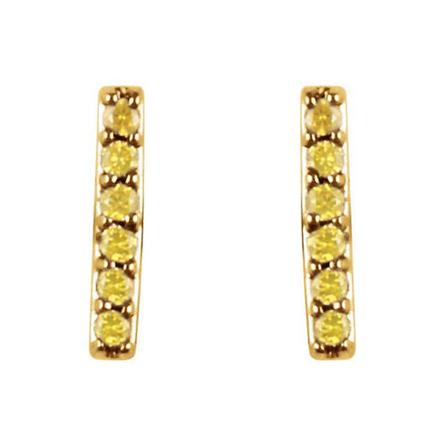 1/10 CTW Yellow Diamond Vertical Bar Earrings - 14K Yellow Gold