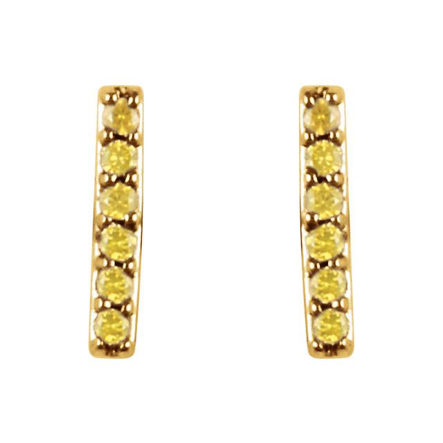 1/10 CTW Yellow Diamond Vertical Bar Earrings - 14K Yellow Gold