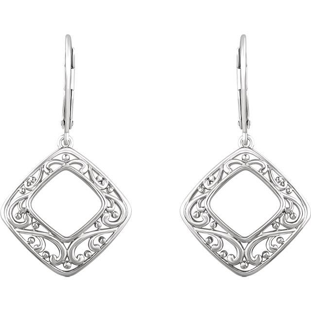 Sterling Silver Scroll Drop Geometric Lever Back Earrings