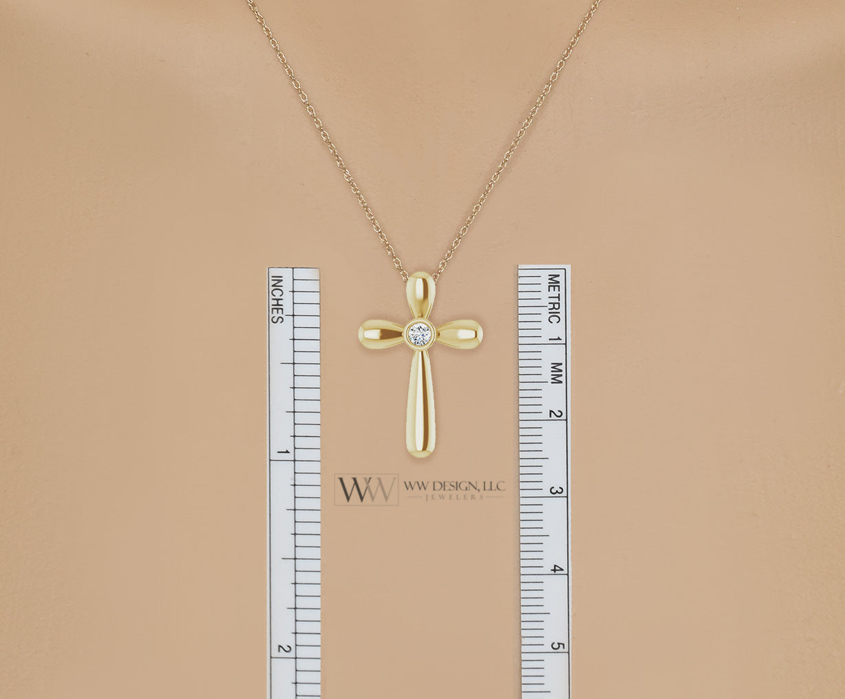 3mm Diamond Cross Necklace Genuine F+ VS 14k, 18k SOLID Gold (Y, W, R), Platinum, Sterling Silver 25mmx17mm Cross Pendant Religious Jewelry WWDesignJewelers.com