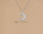 Diamond Crescent Moon Necklace Pendant 0.33ctw 14k SOLID Gold (Y, W, R), Platinum 15mm Pendant Jewelry Christmas Gift