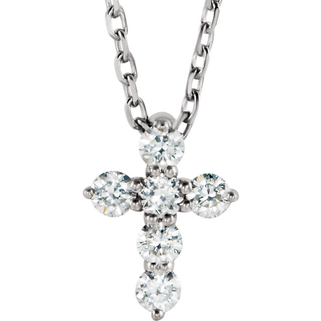 1/6 CTW Diamond Cross 16-18" Necklace - 14k Gold (Y, W or R), Platinum, Sterling Silver