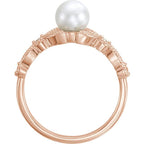 14K Yellow Freshwater Pearl & 1/8 CTW Diamond Leaf Ring - 14k Gold (Y, W or R), Platinum, Sterling Silver