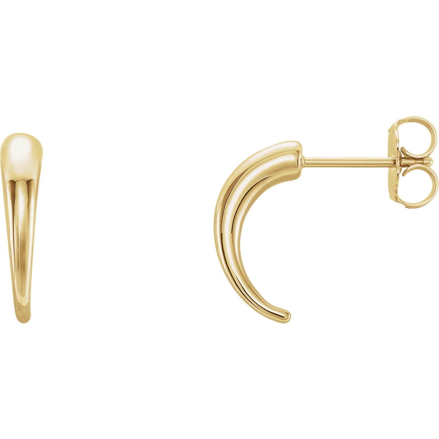 Horn Shaped J-Hoop Earrings - 14K Yellow Gold