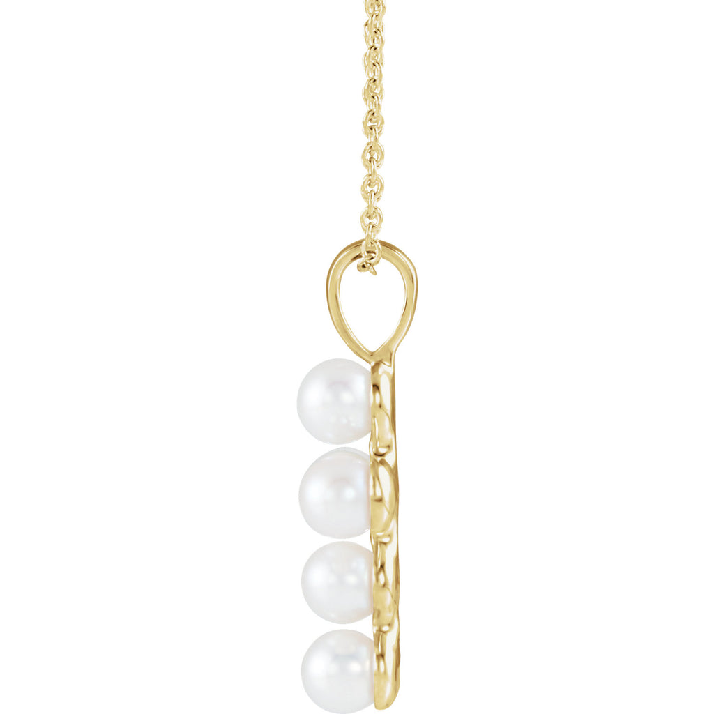 Freshwater Cultured Pearl Cross 16-18" Necklace - 14k Gold (Y, W or R), Platinum, Sterling Silver