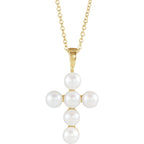 Freshwater Cultured Pearl Cross 16-18" Necklace - 14k Gold (Y, W or R), Platinum, Sterling Silver