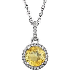 Citrine & 1/10 CTW Diamond Necklace 18" - 14k White gold