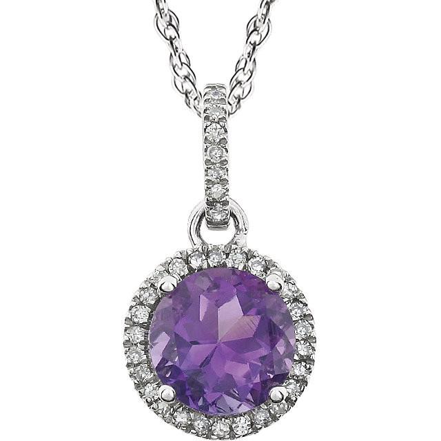 Amethyst & 1/10 CTW Diamond Necklace 18" - 14k White gold
