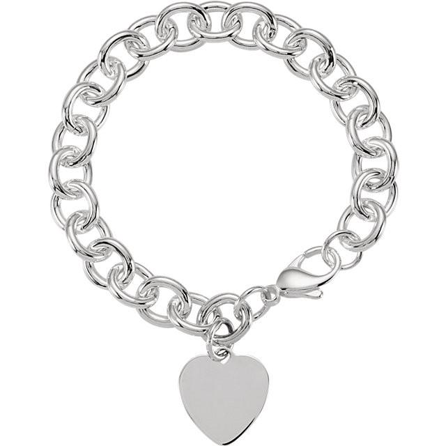 7.5x9.75mm Cable Bracelet With Heart - Sterling Silver