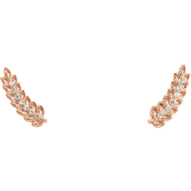 0.04 CTW Diamond Leaf Ear Climbers - 14K Gold (Y, R OR W), Platinum, or Sterling Silver