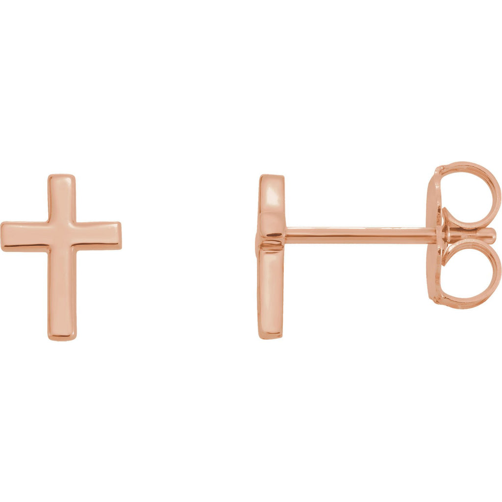 Small Cross Earrings - 14K Rose Gold 