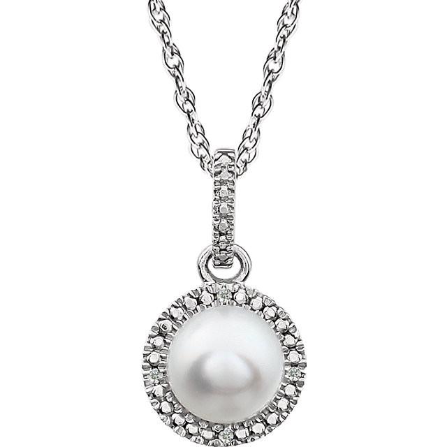 Freshwater Cultured Pearl & .01 CTW Diamond 18" Necklace - Sterling Silver