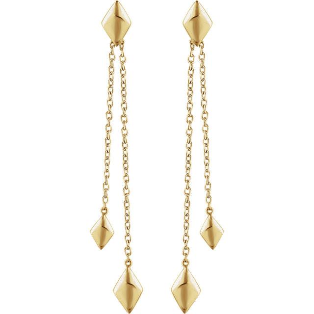 Geometric Diamond Shaped Chain Drop Earrings - 14K Gold (Y, W or R)