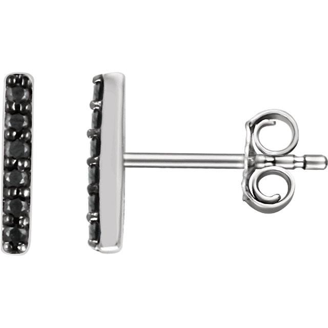 1/10 CTW Black Diamond Vertical Bar Earrings - 14K White Gold