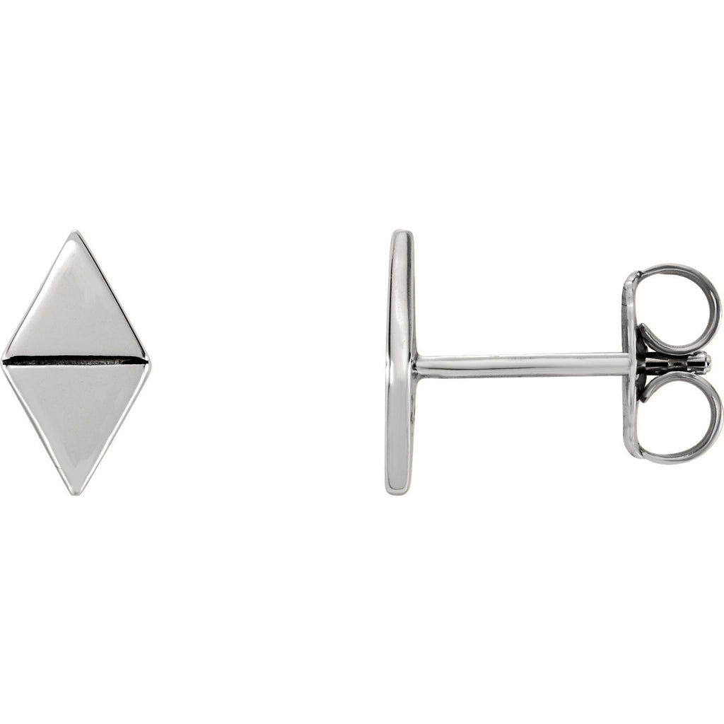 Diamond Shaped Geometric Earrings with Backs - 14K Gold (Y, W or R), Platinum, or Sterling Silver