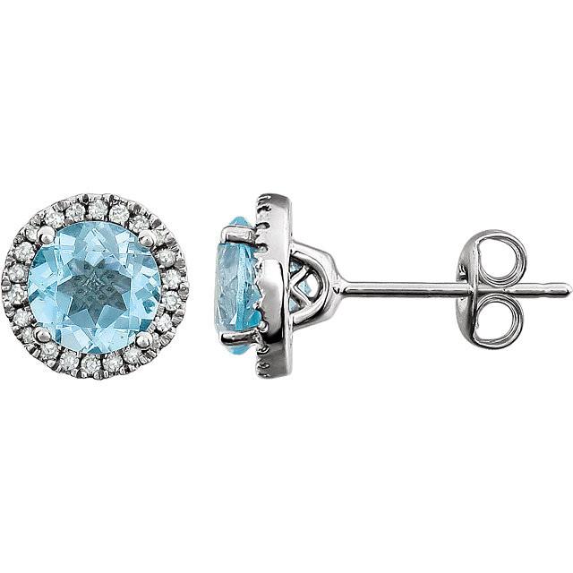 Sky Blue Topaz & 1/8 CTW Diamond Earrings - 14k White gold