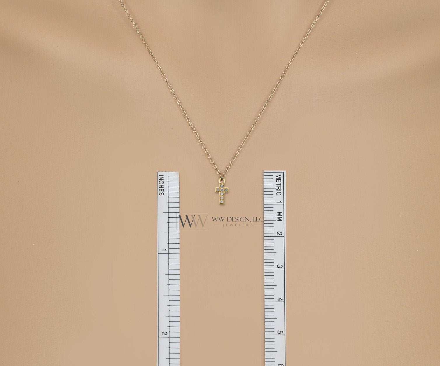 Diamond Cross Necklace 0.025 ctw Tiny Small Pendant 14k Solid Gold, 14k Rose Gold, 14k White 8mm x 3.75mm Religious charm -Dainty VERY SMALL