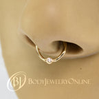 DIAMOND Septum Nose Ring Hoop 18 gauge - 14k SOLID Gold - Organic Shape 14k Yellow Gold Earring Helix Tragus Septum Cartilage 18 ga Sparkle