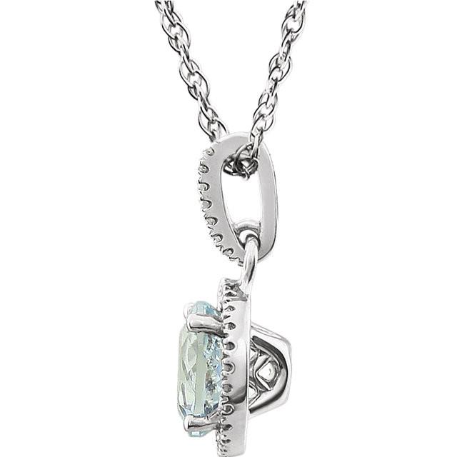 Aquamarine & 1/10 CTW Diamond Necklace 18" - 14k White gold