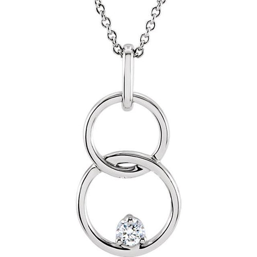 0.04 CTW Diamond Double Interlocking Circle Necklace 18" - 14k White Gold