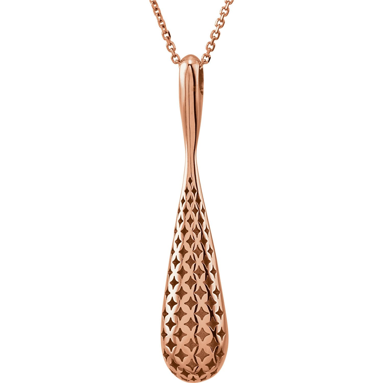 Reversable Smooth and Patterned Teardrop 18" Necklace - 14k Gold (Y, W, or R)