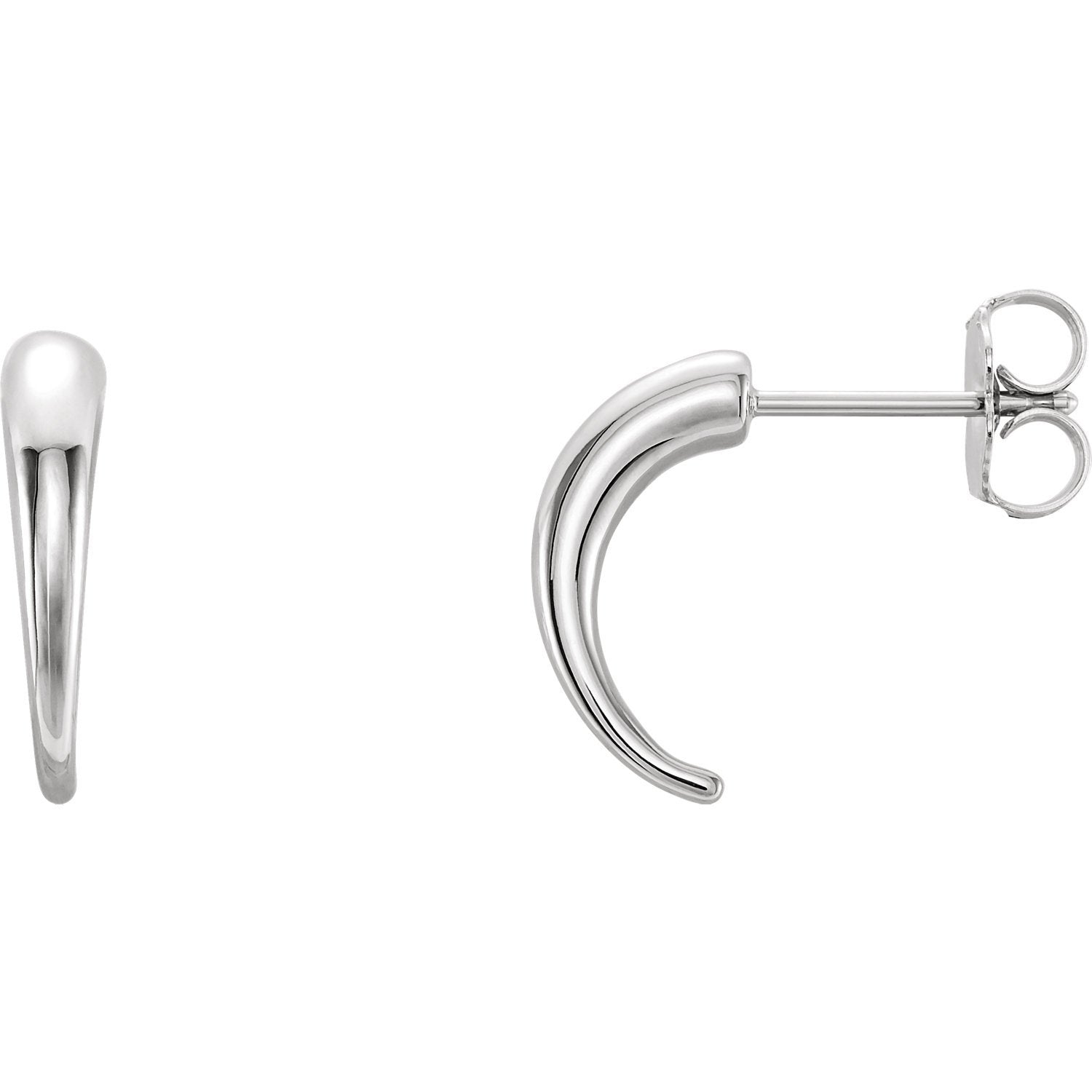 Horn Shaped J-Hoop Earrings - 14K White Gold, Sterling Silver, Platinum