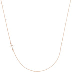 0.05 CTW Diamond Off-Centered Sideways Cross Necklace 16" - 14k Gold (Y, W or R), Platinum, Sterling Silver