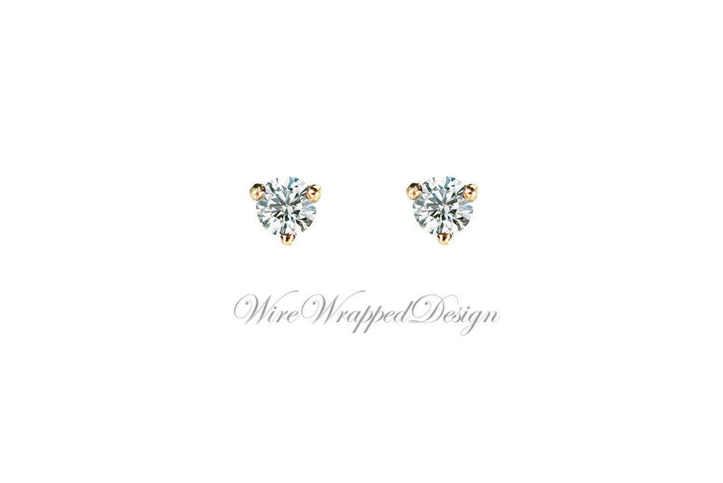 Genuine F+ VS DIAMOND Earring Studs 3mm 0.20tcw (each 0.1cts) Post w/ 14k Solid Gold (Yellow, Rose, White), Silver, Platinum Lobe Cartilage

