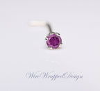 Purple Diamond Nose Stud 2mm - Gold or Platinum - Nose, Helix, Tragus, Lobe or Cartilage