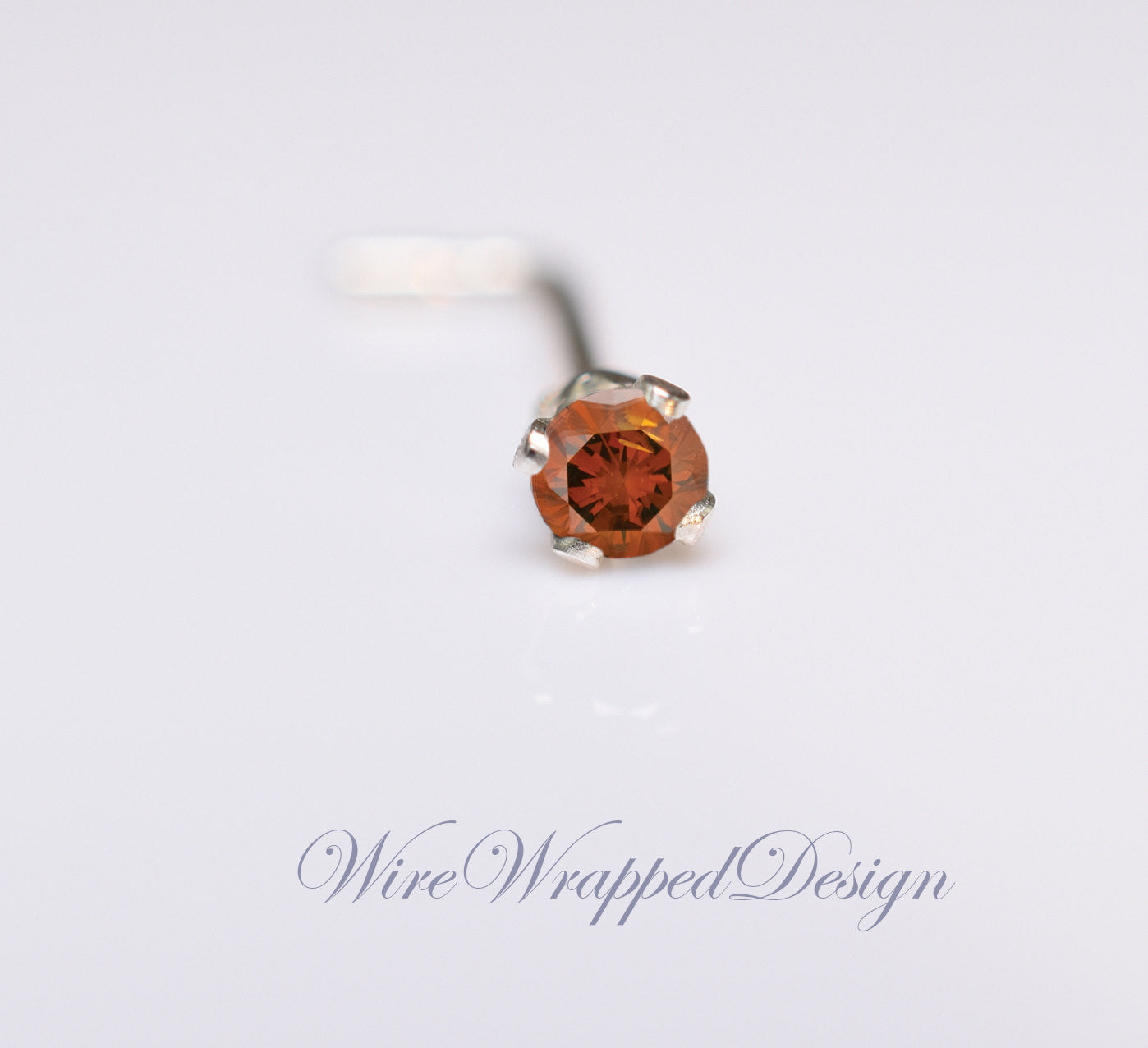 Orange Diamond Nose Stud 2mm - Post w/ 14k Solid Yellow or White Gold or Sterling Silver - Helix Tragus Lobe Lip Cartilage