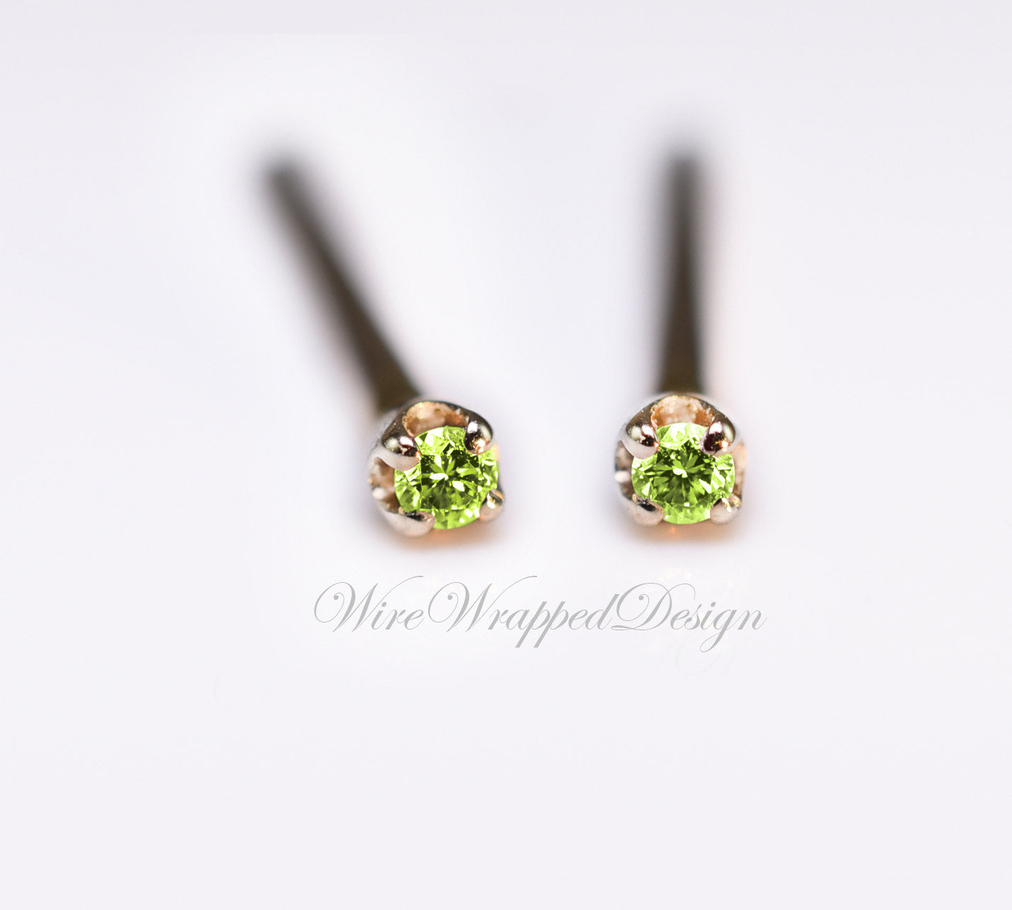 Genuine GREEN DIAMOND Earring Studs 1.3mm 0.02tcw Post 14k Solid Gold (Yellow, Rose or White), Platinum, Silver Lobe Cartilage Helix Tragus