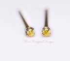 Genuine Canary Yellow DIAMOND Earring Studs 1.3mm 0.02tcw Post 14k Solid Gold (Yellow, Rose or White), Platinum, Silver Lobe Cartilage Helix