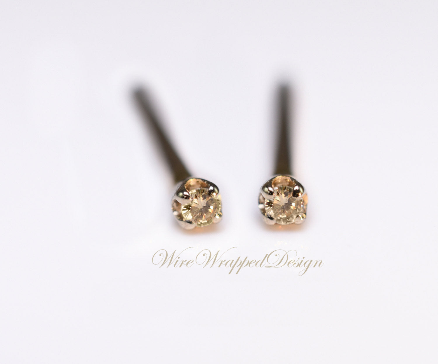Genuine Brown DIAMOND Earring Studs 1.3mm 0.02tcw Post 14k Solid Gold (Yellow, Rose or White), Platinum, Silver Lobe Cartilage Helix Tragus