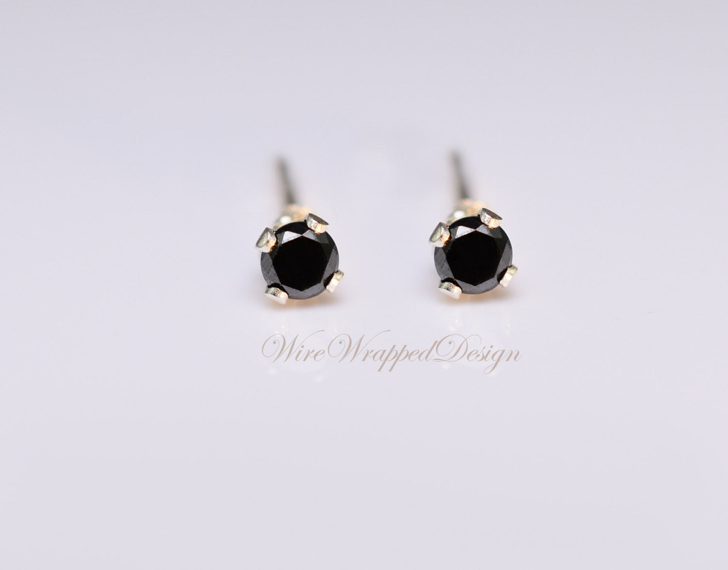 Genuine BLACK DIAMOND Earring Studs 3mm 0.24tcw Post 14k Solid Gold (Yellow, Rose or White), Platinum, Silver Lobe Cartilage Helix Tragus