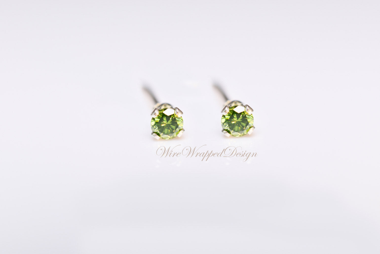 Genuine GREEN DIAMOND Earring Studs 2mm 0.08tcw Post 14k Solid Gold (Yellow, Rose or White), Platinum, Silver Lobe Cartilage Helix Tragus