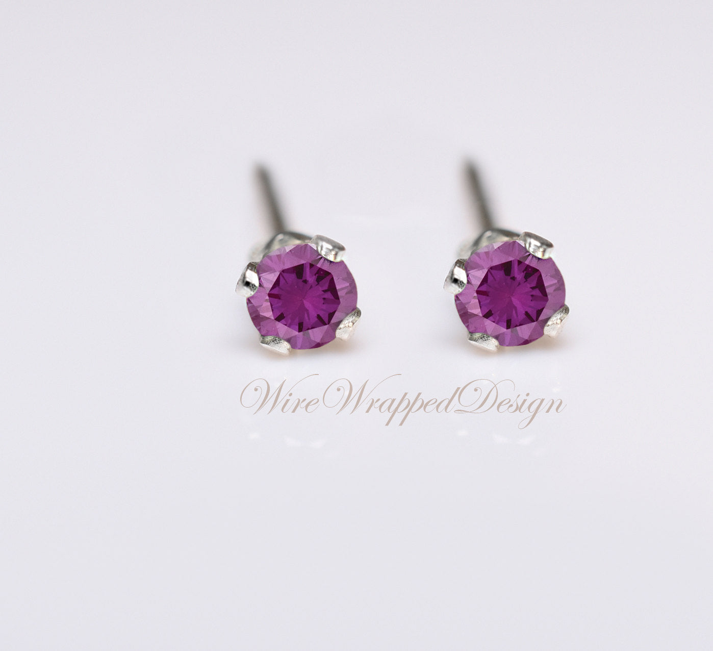 Genuine PURPLE DIAMOND Earring Studs 2mm 0.08tcw Post 14k Solid Gold (Yellow, Rose or White), Platinum, Silver Lobe Cartilage Helix Tragus